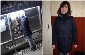 Поліція знайшла у Житомирі жінку, яка зірвала на зупинці плакат з військовим