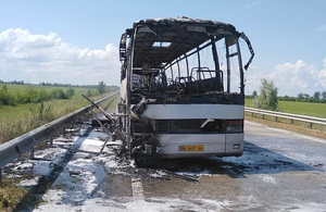 На трасі у Житомирській області згорів пасажирський автобус. ФОТО