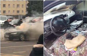 Посеред центрального майдану Житомира загорівся автомобіль, обійшлося без постраждалих. ФОТО