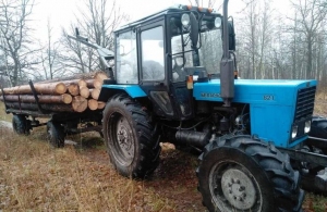 Чергова крадіжка лісу: на Житомирщині затримали тракториста із сосновими колодами. ФОТО