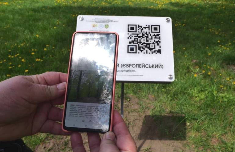 В житомирском парке возле редкостных деревьев установили информационные таблички с QR-кодом. ФОТО