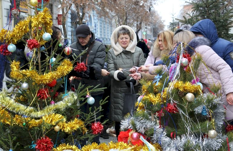 Как житомиряне на Михайловской наряжали новогодние ёлки. ФОТОРЕПОРТАЖ